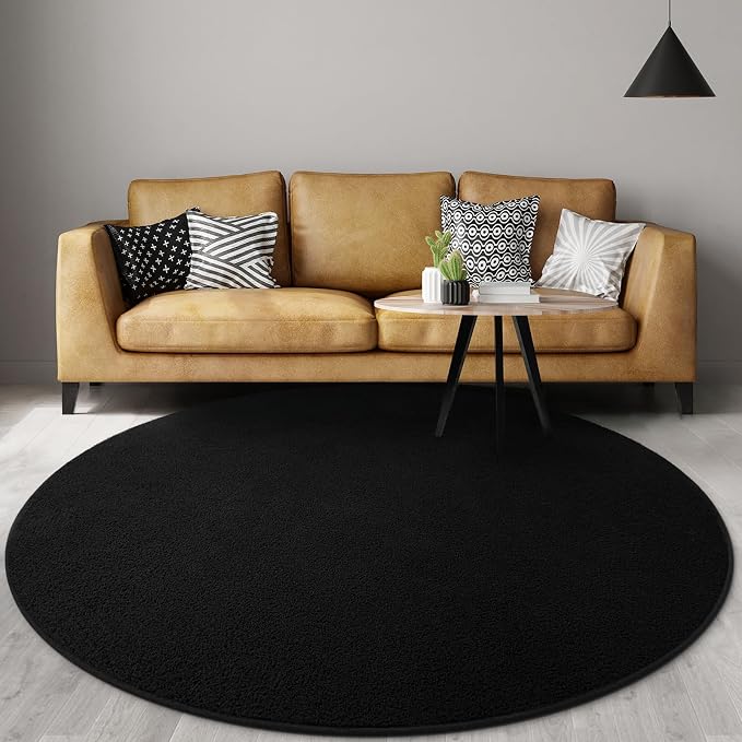 Gifeas Ultra Soft Round Area Rugs for Living Room Bedroom, 4x4 Feet Black Thickened Memory Foam Modern Indoor Circle Carpets, Non-Slip Comfy Circular Rug for Boys Girls Nursery Room Home Decor