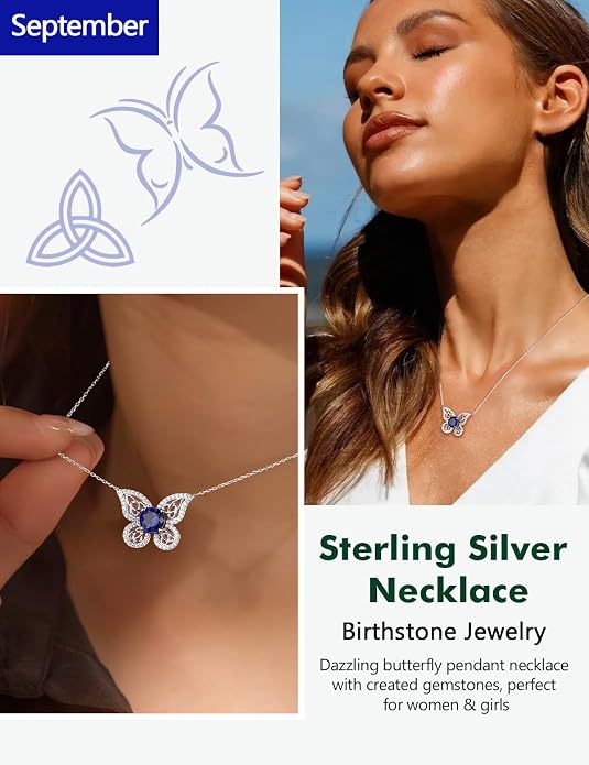 925 Sterling Silver Birthstone Necklaces for Women, Dainty Cute Dragonfly/Butterfly Pendant Necklace, Great Christmas/Anniversary Jewelry for Mother