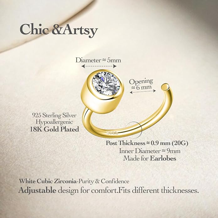 CHIC & ARTSY 925 Sterling Silver Half Hoop Earrings for Women, Dainty Huggie Hoops with Synthetic Opal, Moonstone, CZ & Gemstones, Lightweight Comfort Fit Everyday Elegant Jewelry