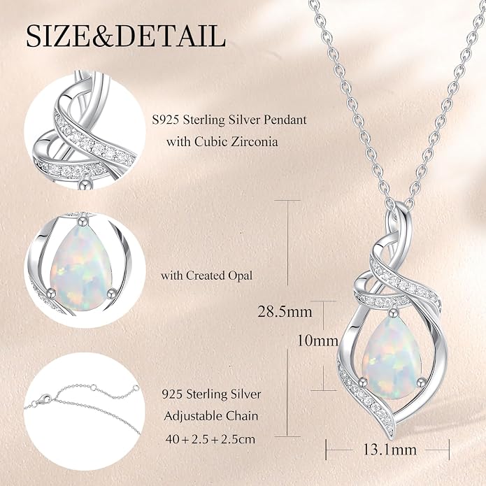 FANCIME Teardrop Birthstone Necklace for Women S925 Sterling Silver Elegant Ribbon Pendent Necklace Birthday Jewelry Gifts for Mom Wife Her, 16"+2" Inches