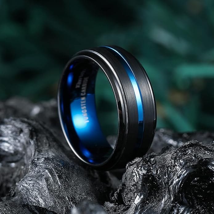 King Will Tungsten Carbide Wedding Band for Men Women-6/8/10mm Width Multicolor Available with Grooved Center Wedding Ring Suitable for Work, Gym Comfort Fit Size 4-16