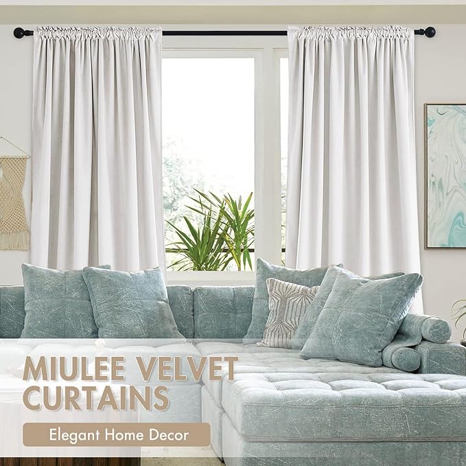 MIULEE White Blackout Velvet Curtains Drapes 84 Inch Long 52"x84" Bedroom | Luxurious Bedroom Living Room Decor, Room Darkening, Thermal Insulated, Rod Pocket Design, Super Soft Fabric