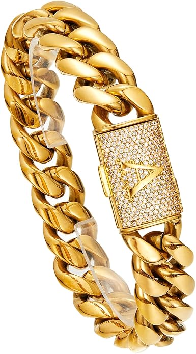 Mens letter A/B/C/…/ZGold Cubia Zirconia Gold/White Choker Cuban Link Chain Necklace