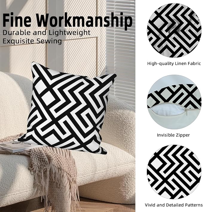 Black White Geometric Throw Pillow Cover 18"x18" Set of 4, Modern Minimalist Abstract Irregular Pattern Cushion Cover for Sofa Chair Couch Bed Office Patio Farmhouse Indoor Outdoor