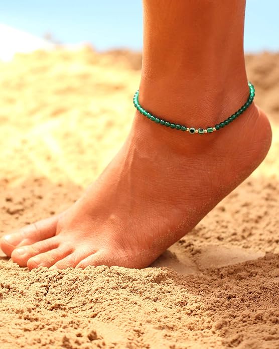 Evil Eye Ankle Bracelets for Women Beads Anklets Beach Accessiory Gemstone Healing Crystal Adjustable