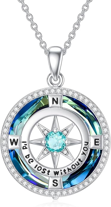 TOUPOP Necklace Gifts for Wife Compass Jewelry Women Anniversary Girlfriend Birthday Gift for Her Valentines I'd be Lost without You Sterling Silver Birthstone Necklaces