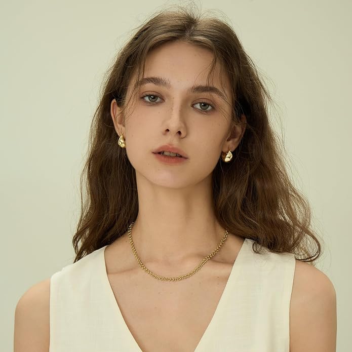 ARSIS 18K Gold Plated Cube/Curb/Wave Chain Link Necklace, Adjustable Choker Platinum Plated Necklace Dainty Layered Hypoallergenic Jewelry Gift for Women