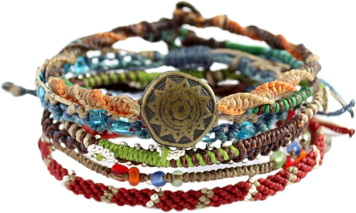 Wakami Earth Charm Bracelet Stack | Braided Beaded Stackable Bracelets for Women | Waterproof Fair Trade Handmade Boho Jewelry for Women and Men