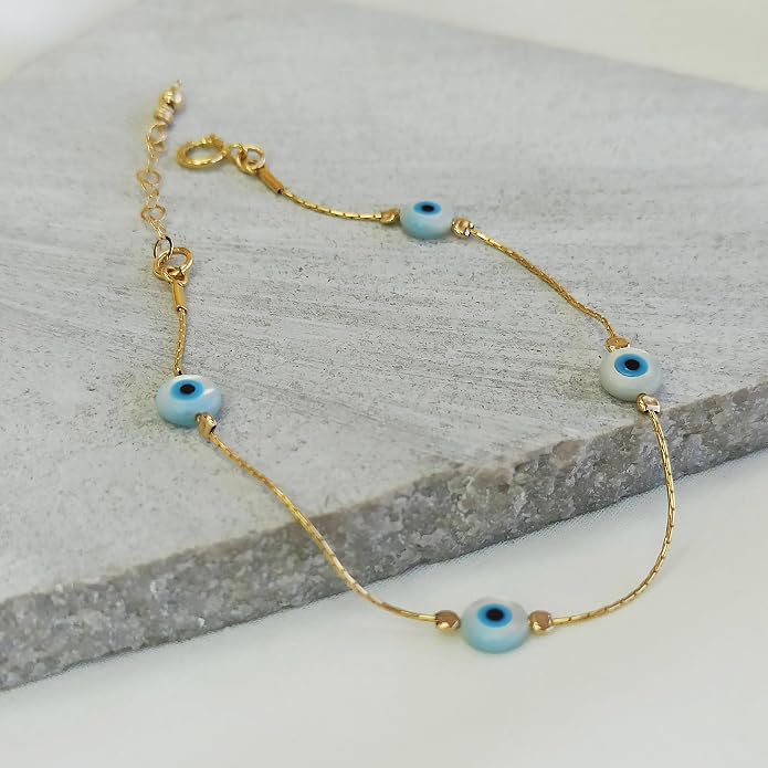 Minimalist Evil Eye Charm Bracelet – Handmade Delicate Good Luck Jewelry for Women – Adjustable 6.5” + 1” Extender