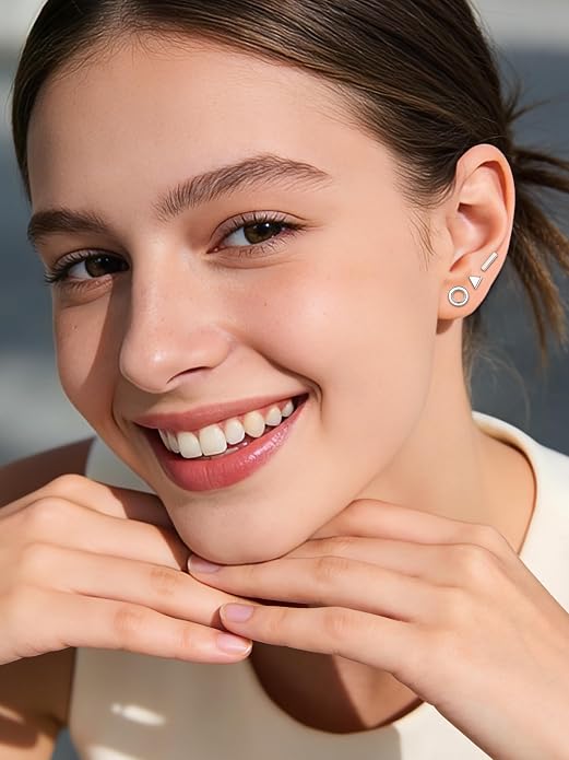 ChicSilver 925 Sterling Silver Earrings Dainty Bar/Circle/Triangle/Star/Ball Stud Earrings for Women with Gift Box, Hypoallergenic Earrings for Sensitive Ears