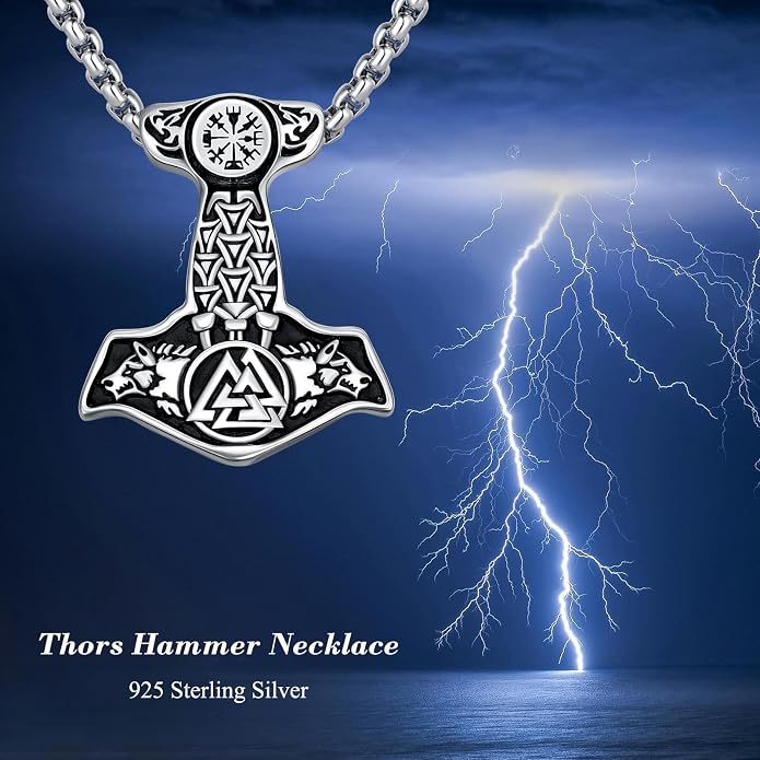Thors Hammer Necklace for Men Women 925 Sterling Silver Viking Mjolnir Necklace with Stainless Steel Chain Thor's Hammer Necklace Thor Hammer Necklace