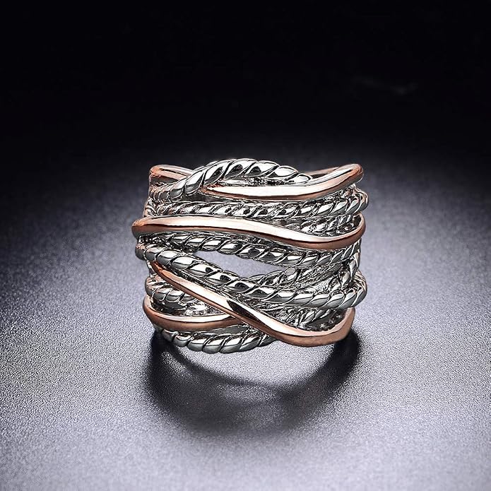 Mytys Wide Band Rings Twisted Rope Ring Two-Tone Mixed Metal Braided Statement Rings Fashion Jewelry for Women