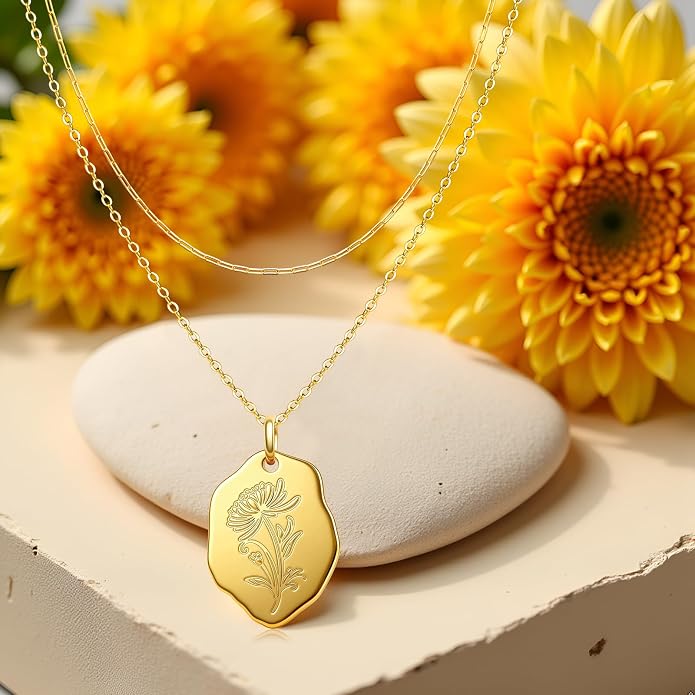 Layered Necklaces for Women S925 Sterling Silver 14k Gold Plated Cross Jesus Tulip Birth Month Flower Necklace Pendant Jewelry Mothers Day Birthday Gifts