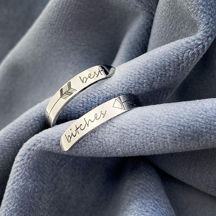 Vrycot Adjustable silvery Inspirational Stainless Steel Adjustable Bands Cool Stacking Opening Gift for Women Statement