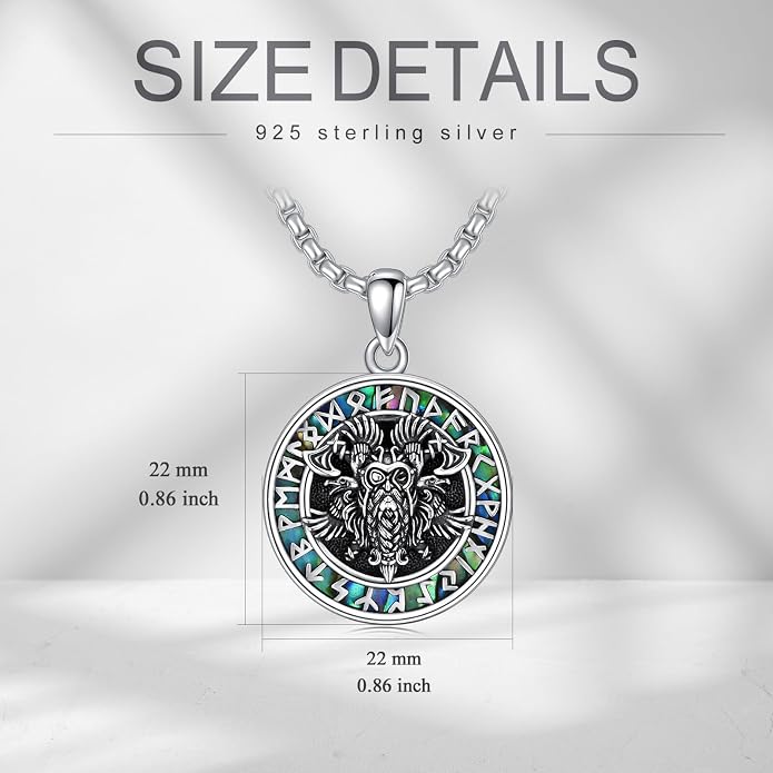 Viking Necklace for Men S925 Sterling Silver Odin/Troll Cross/Compass/Raven/Valknut/Axe Rune Amulet Necklace Norse Jewelry for Christmas Birthday