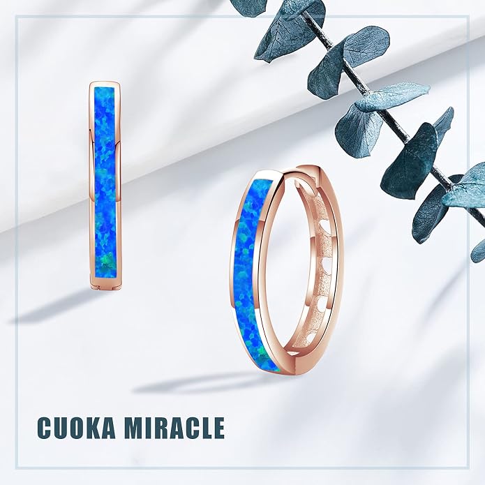 CUOKA MIRACLE 925 Sterling Silver Opal Hoop Earrings for Women - Opal Hinged Huggie Hoops, Hypoallergenic Small Hoop Earrings for Sensitive Ears, Dainty Everyday Jewelry Birthday Christmas Gift