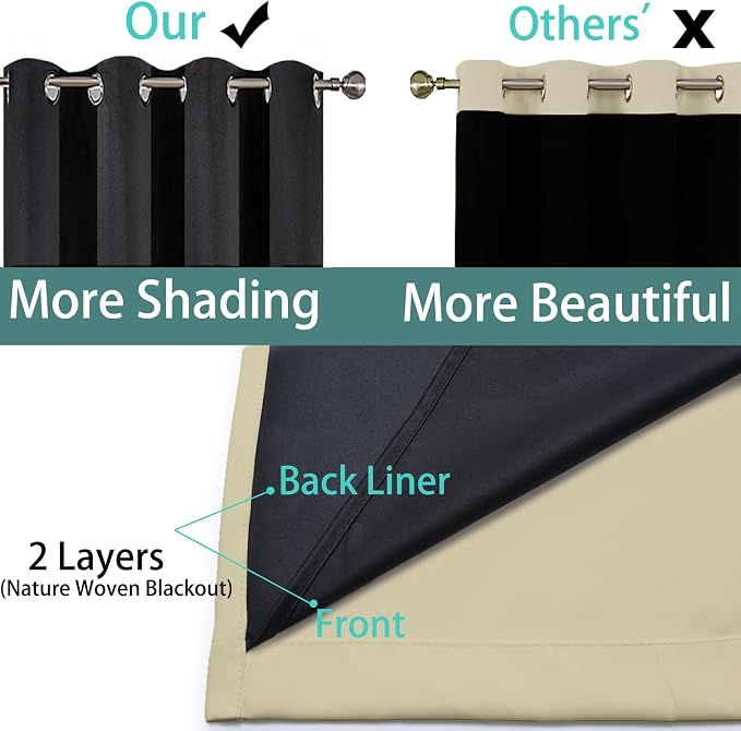 Yakamok Beige Blackout Curtains 84 Inches Long for Bedroom 52" Wide 1 Panel | Blackout Curtain Panels for Bedroom, 2 Thick Layers Grommet Top Thermal Insulated Drapes with Black Liner for Living Room