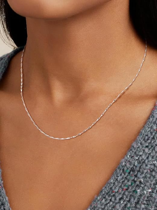 SILVERCUTE 925 Sterling Silver Necklace for Women,1mm/1.3mm/1.5mm/1.6mm Thin Silver Cable Chain/Box Chain/Rope Chain Necklace with Extension Chain,18/20/22/24/26/28/30 Inch