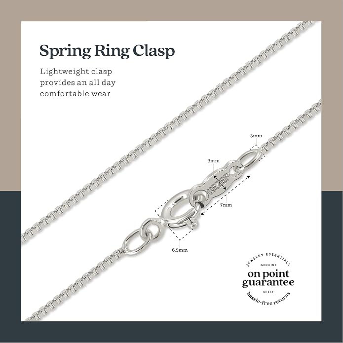 KEZEF 18K Gold Plated 925 Sterling Silver Box Chain Necklace for Women, 1mm Thin & Sturdy Italian Chain Necklace, Rose Gold & Silver Available, 15/16/18/20/22/24/30 Inch