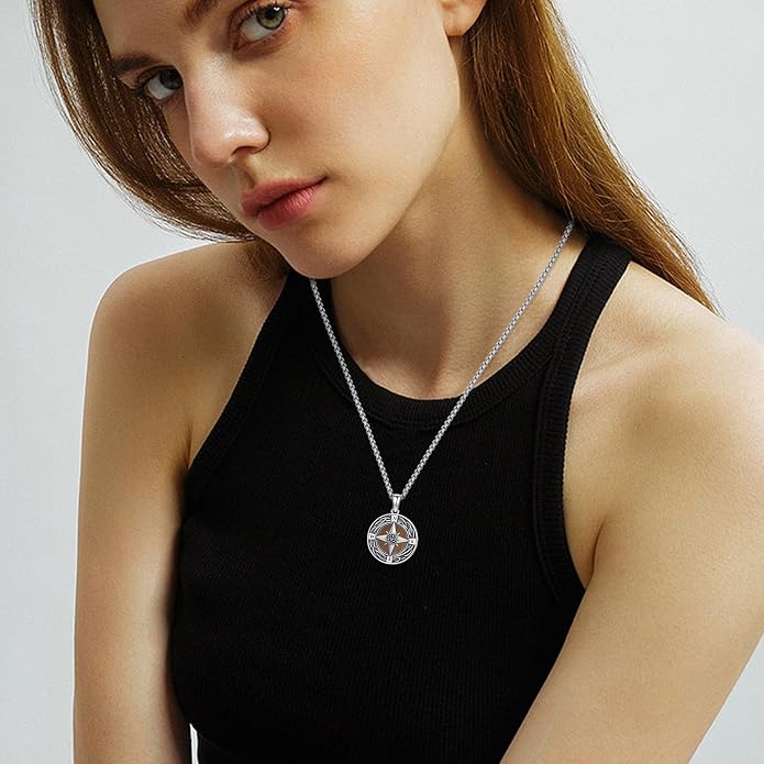 Compass Necklace for Women Graduation Gifts 925 Sterling Silver Celtic Knot Compass Pendant Graduation Jewelry Inspirational Travel Gifts for Women