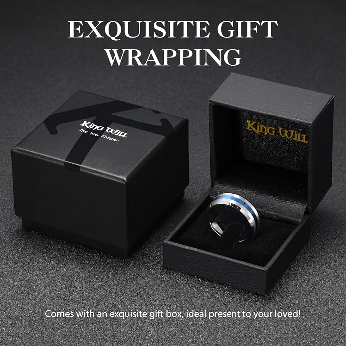 King Will Classic Tungsten Carbide Ring Brushed Two Grooved Center Hammered Design Mens Wedding Band for Men