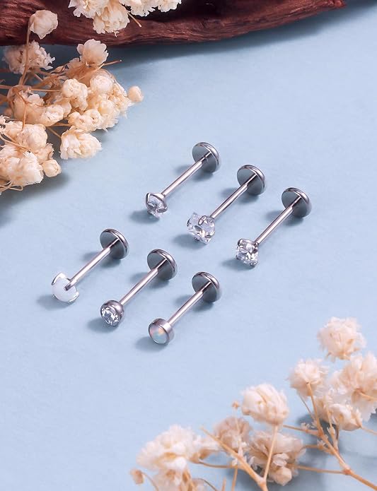 F136 Titanium Flat Back Screw on Nose Rings Earrings 20g 18g Stud for Men Women Cartilage Tragus Lip Labret Piercing Jewelry 6mm 8mm Hypoallergenic Internally Threaded