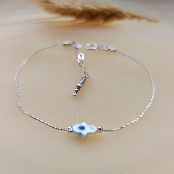 Minimalist Evil Eye Charm Bracelet – Handmade Delicate Good Luck Jewelry for Women – Adjustable 6.5” + 1” Extender