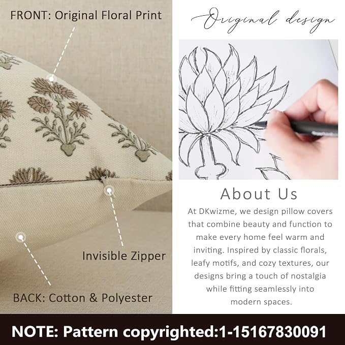 Farmhouse Floral Pillow Covers 24x24 Set of 2, Country Botanical Throw Pillow Cover for Sofa Couch Bed Living Room, Earthic Vintage Flower Cushion Covers Cottage Home Décor,Earth Meadow