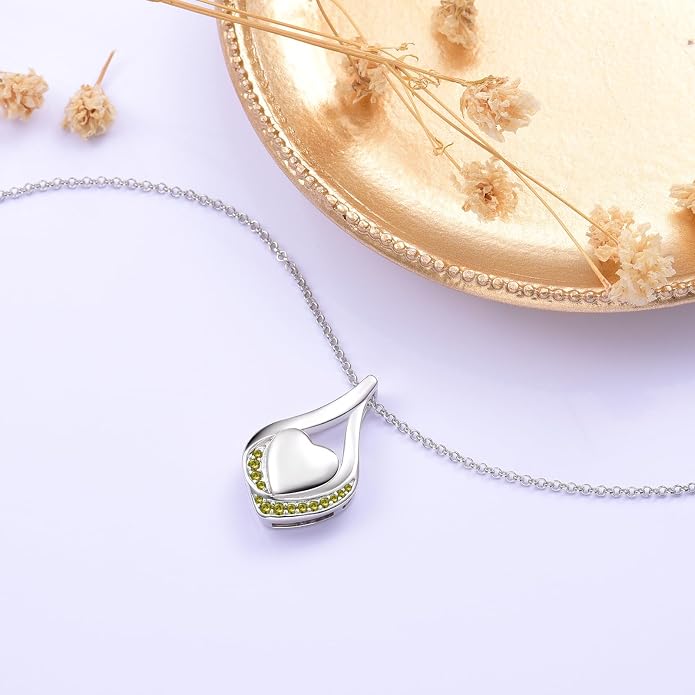 Cremation Jewelry 925 Sterling Silver Teardrop Urn Necklace for Ashes Heart Shape Memorial Keepsake Pendant for Human Ashes for Women Gift