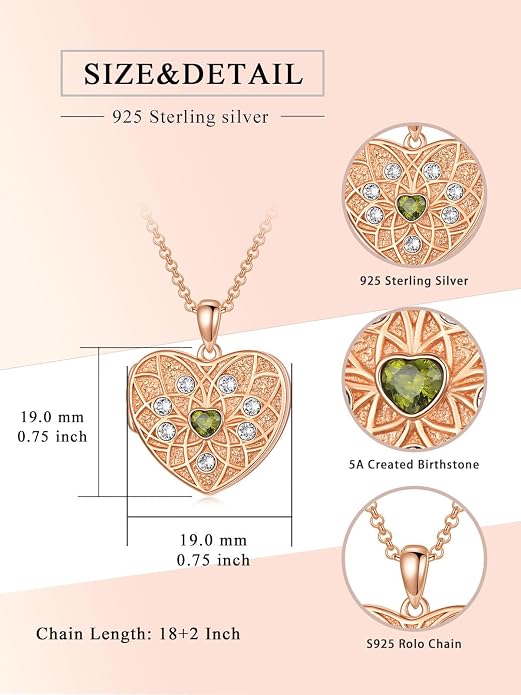 Round/Heart/Oval Shape Locket Necklace That Holds Pictures 925 Sterling Silver Personalized Birthstone Photos Engraved Locket Pendant Birthday Memorial Jewelry Gift for Women