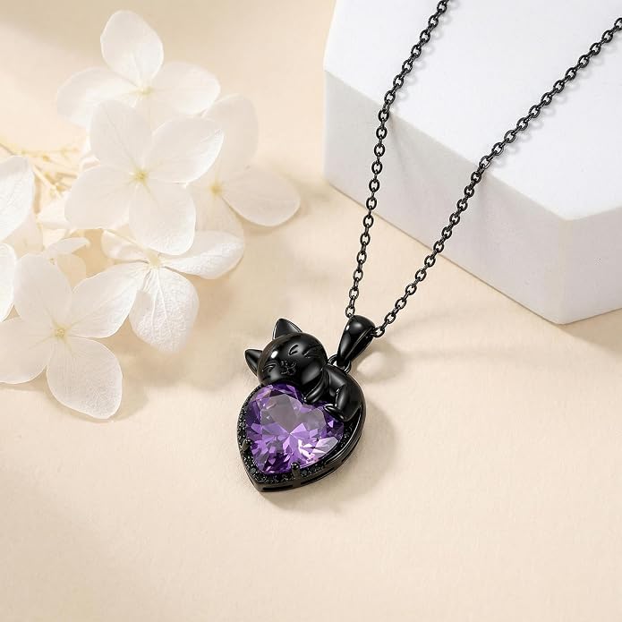 Cat Necklace Sterling Silver Cat Zircon Pendant Gothic Jewelry for Women Animal Lovers Gifts