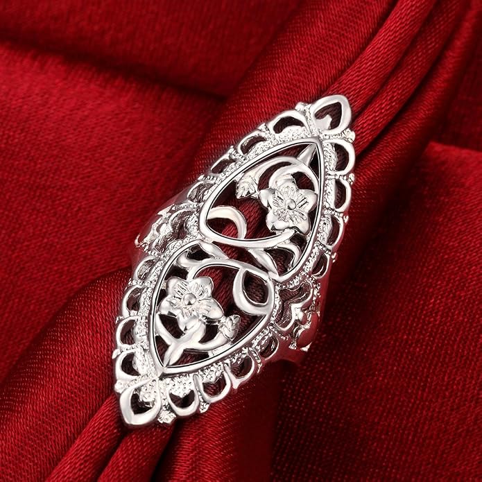 Rings for Women Summer Boho Rings Filigree Flower Ring Chunky Gold Ring Full Finger Rings Wide Band Womens Rings for Cocktail Party Birthday Gifts Statement Rings for Women
