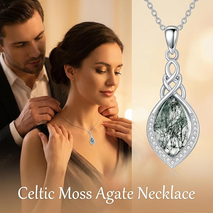 PELOVNY Celtic Knot Necklaces for Women 925 Sterling Silver Gemstone/Birthstone Teardrop Infinity Necklace Irish Celtic Pendant Jewelry Gifts for Mom Daughter Wife