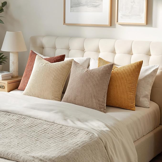 MIULEE Boho Farmhouse Terra Cotta Throw Pillow Covers 18x18 Inch Set of 4 Mordern Nordic Fall Cushion Covers Soft Corduroy Home Decor for Couch Bed Sofa Living Room
