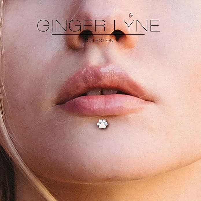 Paw Print Threaded Flat Back Earrings Set by Ginger Lyne – 14K Gold over Sterling Silver – CZ Body Jewelry – Cartilage Helix Lobe Tragus Studs or Nose Piercing – 2 Piece Set