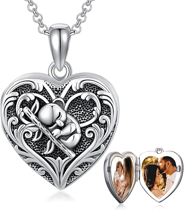 SOULMEET Personalized Silver Locket Necklace That Holds Pictures Photo Keep Someone Near to You, Memorial Custom Lockets Necklaces Letters Engraving for His Her