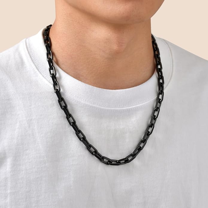 VNOX Paperclip Necklace for Men Women, 4.5/6.5/7mm Solid Diamond-Cut Chunky Stainless Steel Anchor Link Chain Mens Necklaces Jewelry Gifts, 18/20/22/24 Inchs