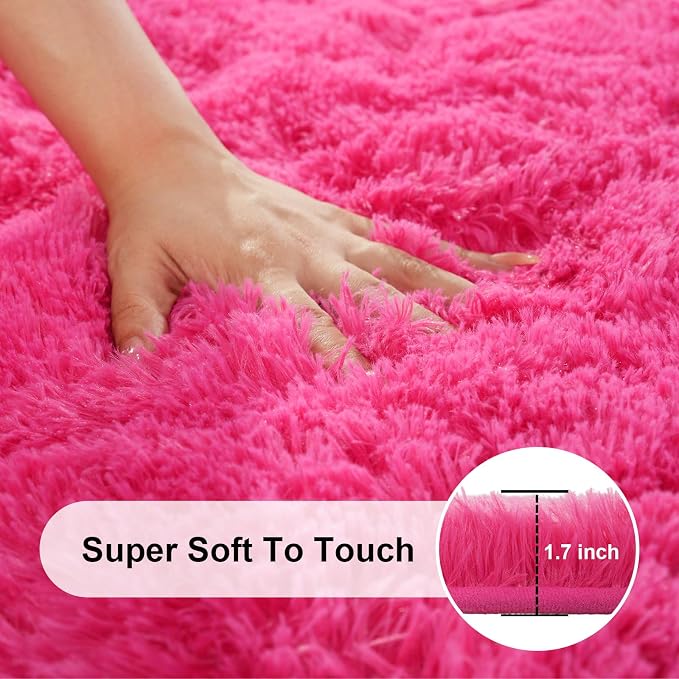2x3 Rugs for Bedroom, Fluffy Area Rugs for Living Room, Small Fuzzy Shag Soft Carpet with 4 Non-Slip Adhesive Strips for Kids Boys and Girls Nursery Dorm Room Home Decor (2ft X 3ft, Hot Pink)