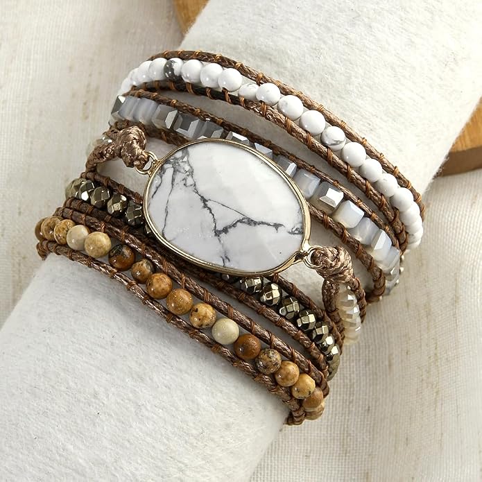 Women Wrap Bracelet Boho Natural Jasper Crystal Stone Beads Strand Bracelets