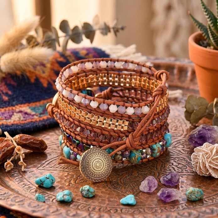 YGLINE Natural Stone Bracelet 3 Wraps Bracelet Handmade Boho Bracelet for Women Bracelet
