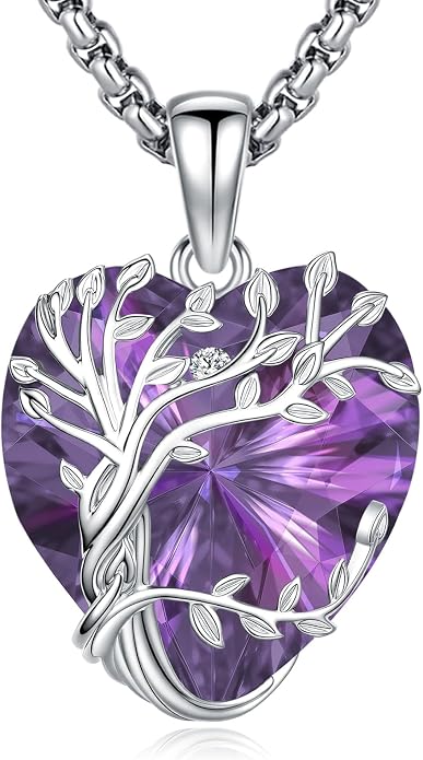 Eusense Tree of Life Necklace for Women White Gold Plated Copper Moonstone/Turquoise/Black Onyx/Crystal Birthstone Pendant Jewelry Gifts for Women Men