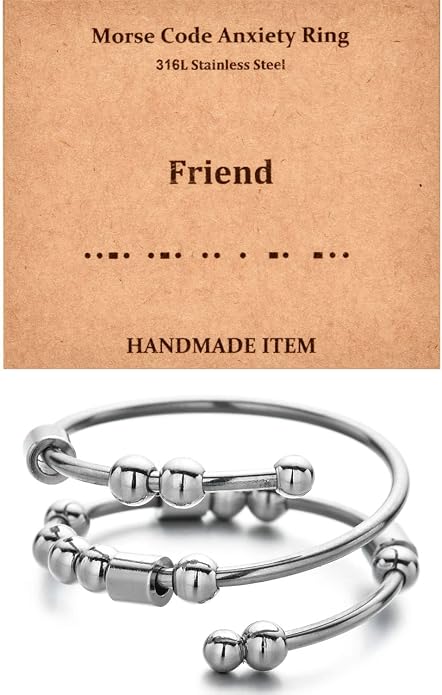 Morse Code Rings for Women, Stainless Steel Spinner Ring Fidget Rings for Anxiety Ring Morse Code Rings Inspirational Gifts Jewelry Women Birthday Graduation Gifts for Best Friends