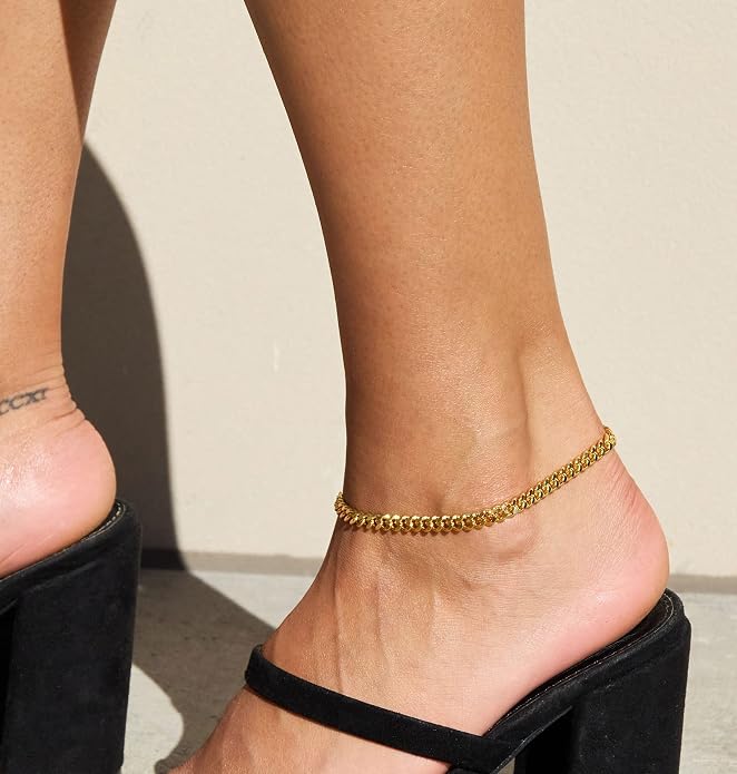 DEARMAY Gold Anklets for Women Waterproof, Non Tarnish14K Gold Plated Ankle Bracelets Set Stack, Summer Beach Jewelry Gifts for Vacation, Bikini Outfits for Women Mom Her