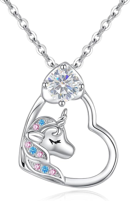 CDE Christmas Gift for women Cute Unicorn Birthstone Necklace for Girls Daughter 925 Sterling Silver Opal Heart Pendant Graduation Birthday Christmas Jewelry Gift for Teenage Girls Niece