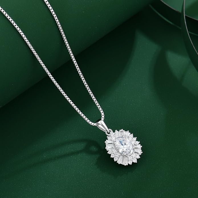 Birthstone Necklace 925 Sterling Silver Oval 5A Cubic Zirconia Pendant Necklace Jewelry Birthday Gifts for Women