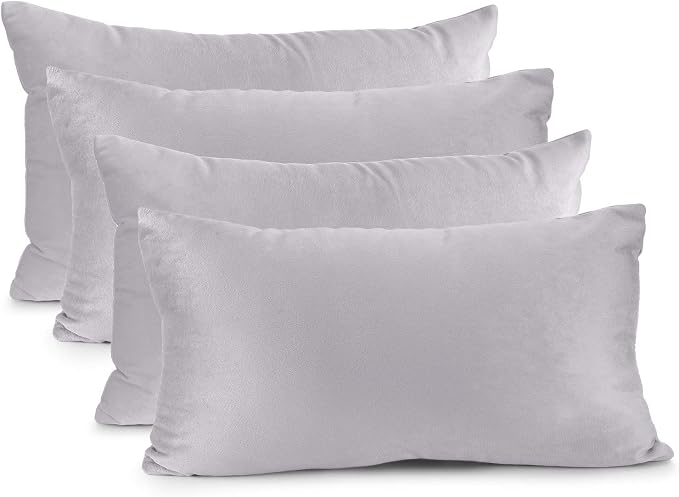 Nestl Throw Pillow Covers, Cozy Velvet Decorative Pillow Covers 12 x 20 Inches, Soft Solid Couch Pillow Covers for Sofa, Bed and Car, Set of 4 - Light Gray Lavender