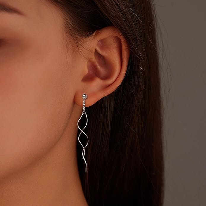 925 Sterling Silver Dainty Hard Wire Threader Dangle Earrings for Women 14k Gold Plated Tassel Threader Pull Through Long Half Hoop Earring Wedding Bridal Birthday Jewelry Gifts