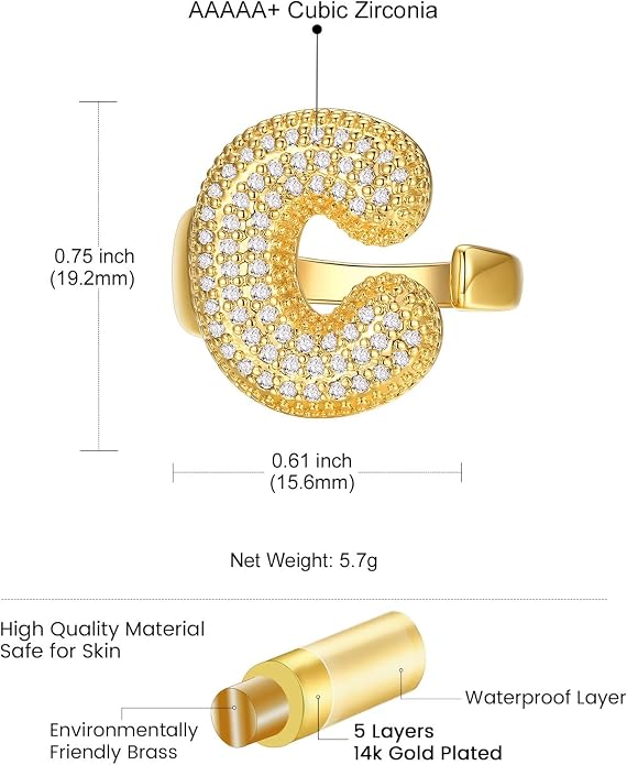 KeyStyle Bold Initial Letter Rings Adjustable, GoldChic Jewelry Women Gold Statement Ring Personalized Engraved Women’s Open Signet Ring for Party (Gold, White Gold, Black)