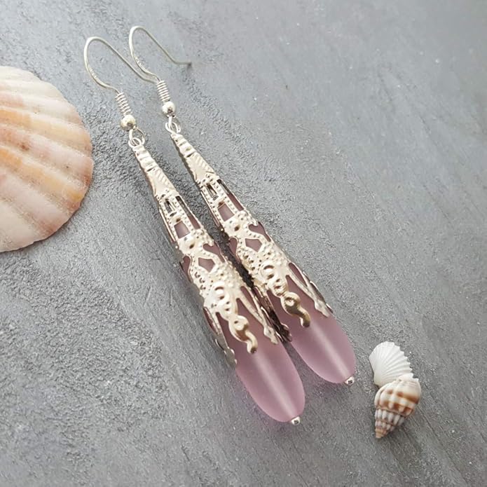 Handmade Sea Glass Earrings, Hawaiian Jewelry for Women, Long Teardrop Earrings Beach Jewelry, Sea Glass Jewelry For Women Birthday Gift For Her