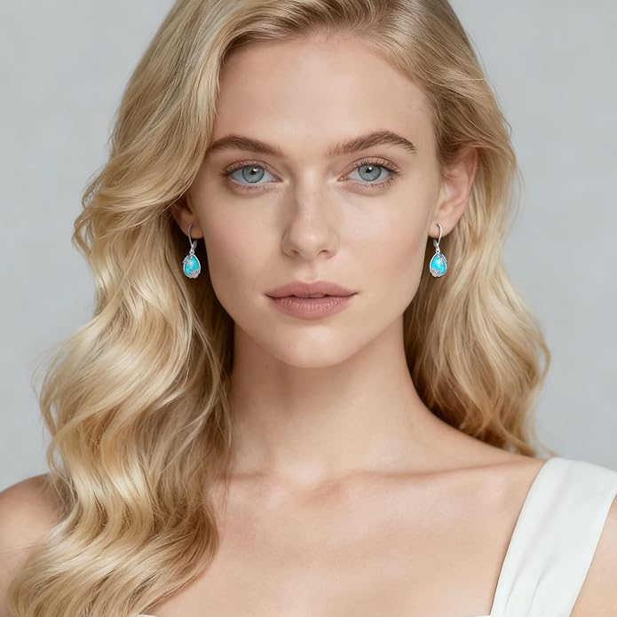 Eusense Sterling Silver Dangle Earrings for Women Tree of Life Animals Moonstone Turquoise Leverback Earrings Jewelry Gifts